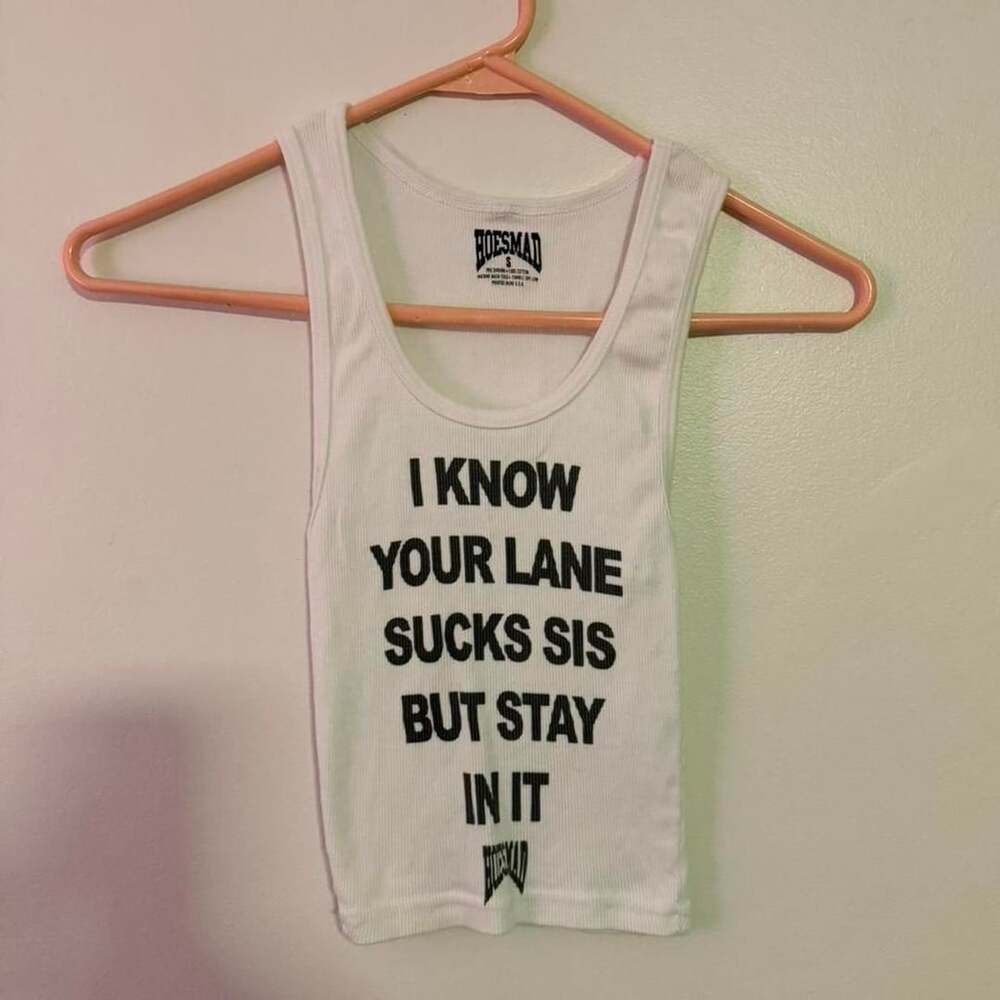 Hoesmad Stay In Your Lane Graphic Ribbed Tank Top Size S White